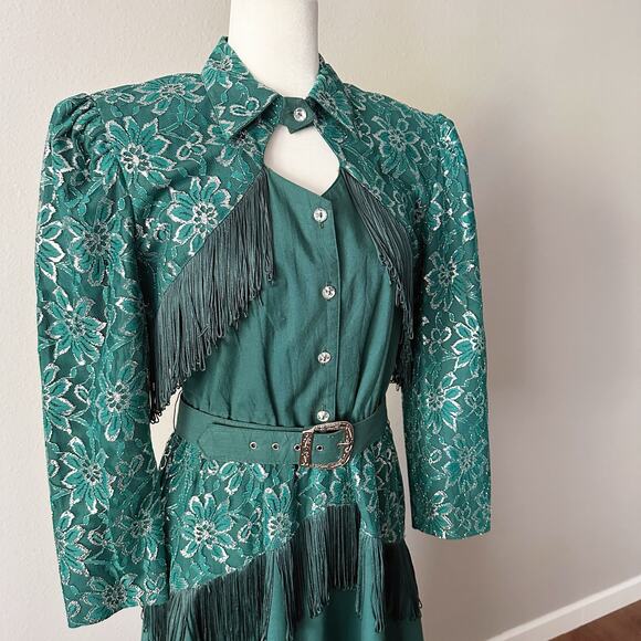 Vintage Lilia Smitty Forest Green Western Midi Dress size 11/12 modern size 8 - Picture 2 of 16